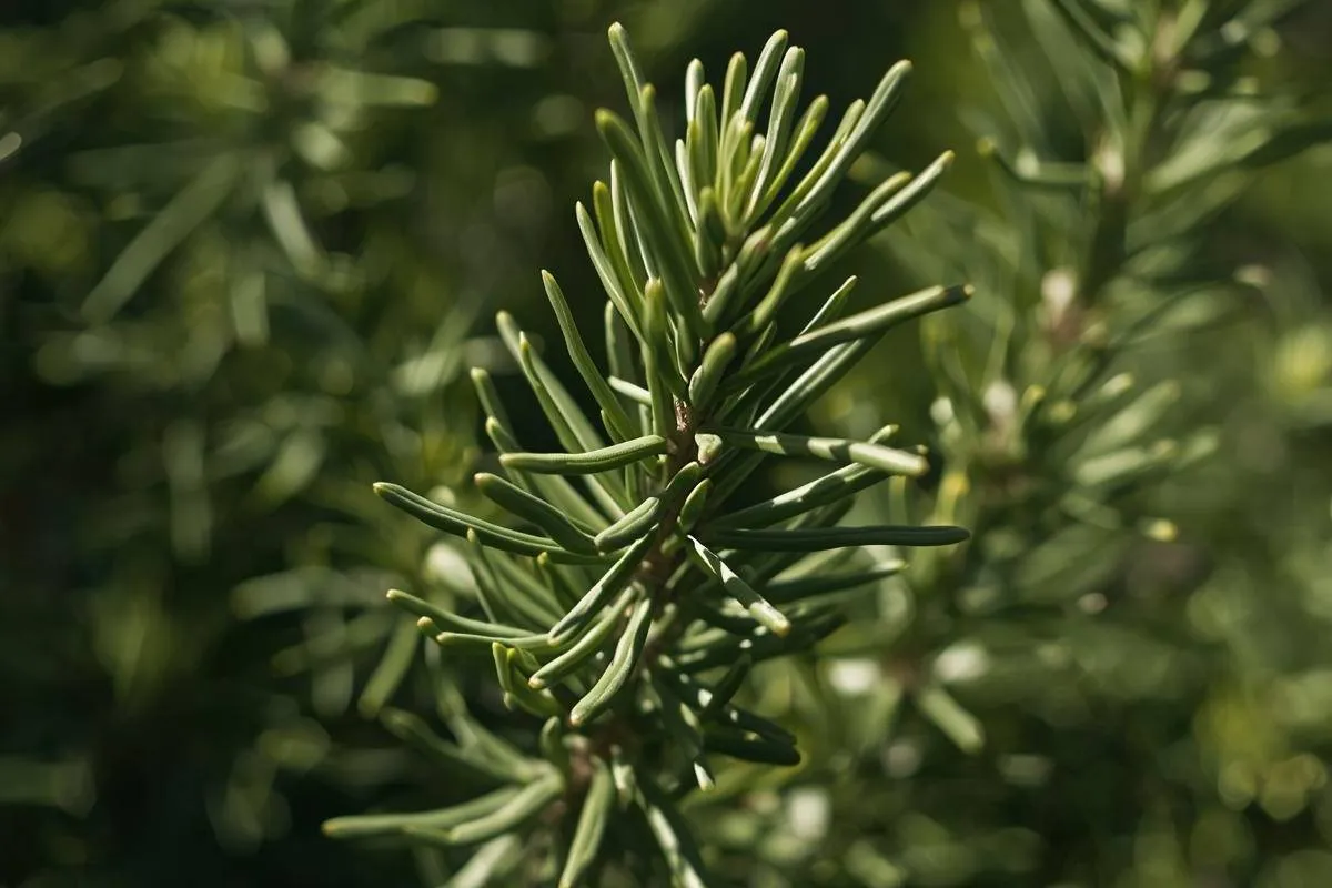 Close-up of rosemary sprigs in garden