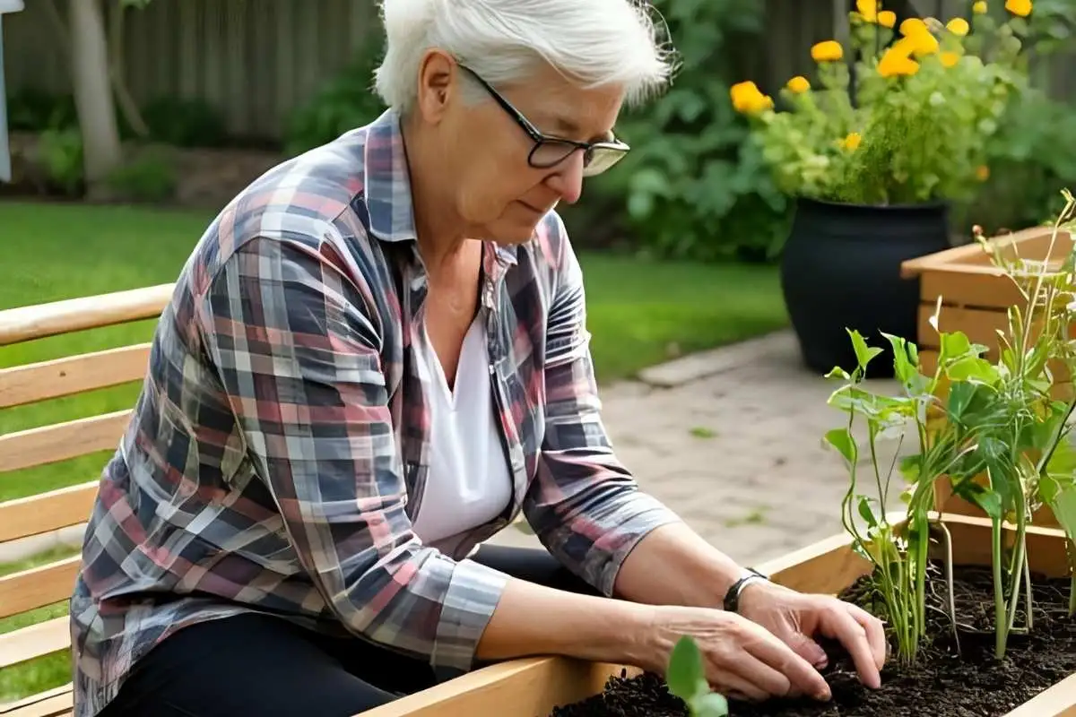 Senior woman doing seated gardening