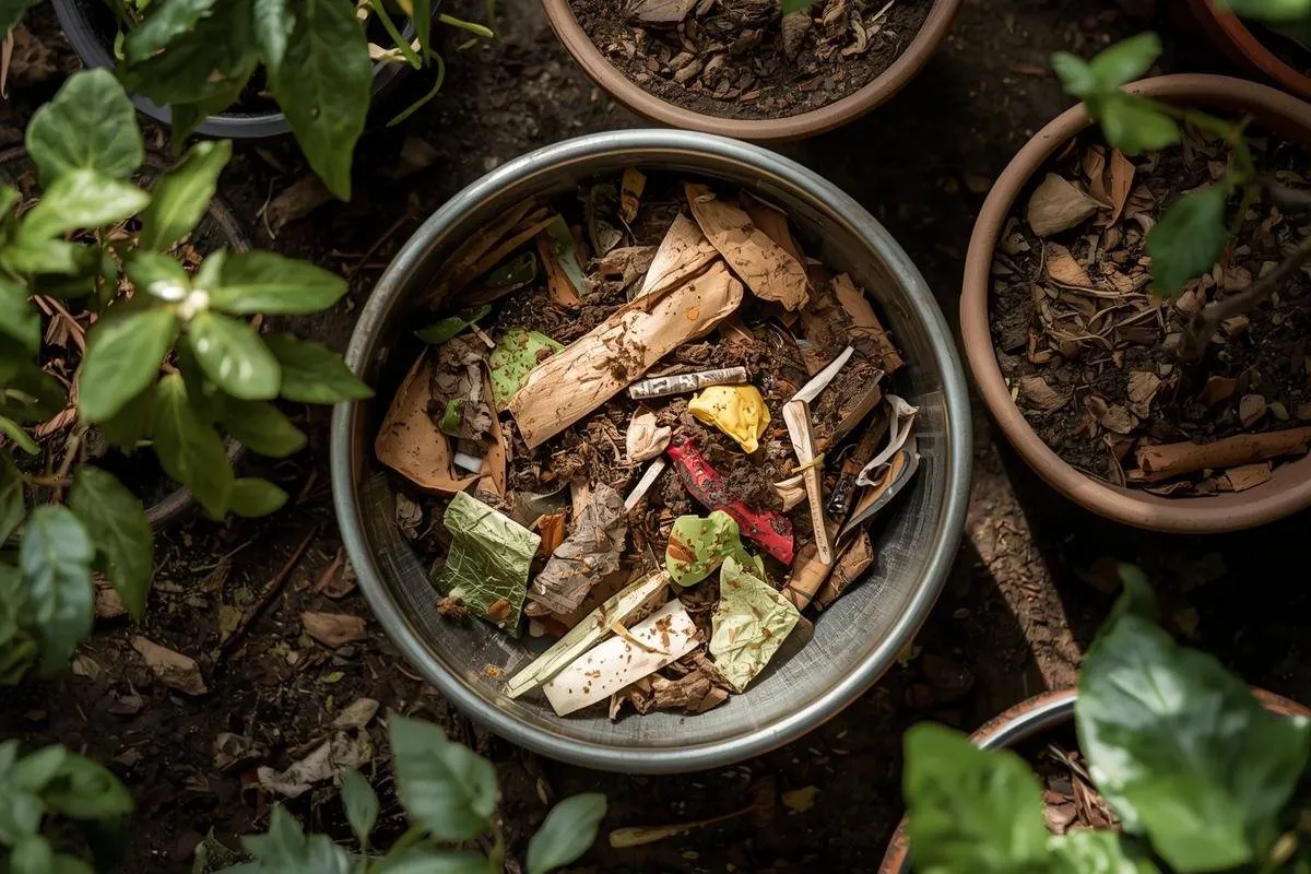 Kitchen scraps being used for garden compost