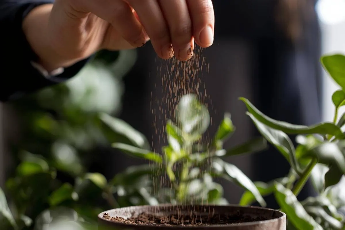 Sprinkling coffee grounds around plants