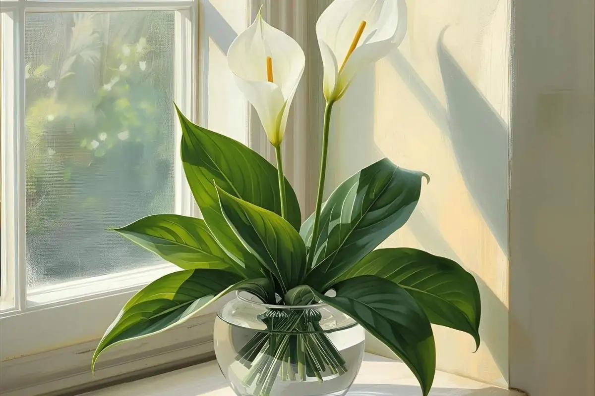 Peace lily with white flowers