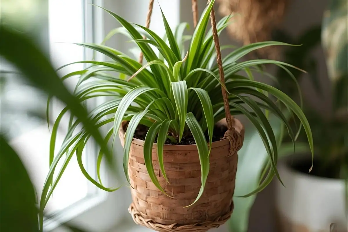 Spider plant with baby offshoots
