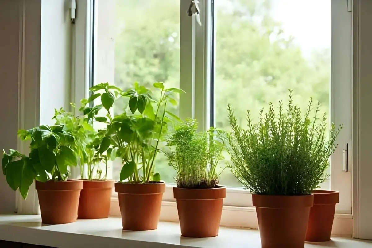 Tabletop herb garden near a sunny window