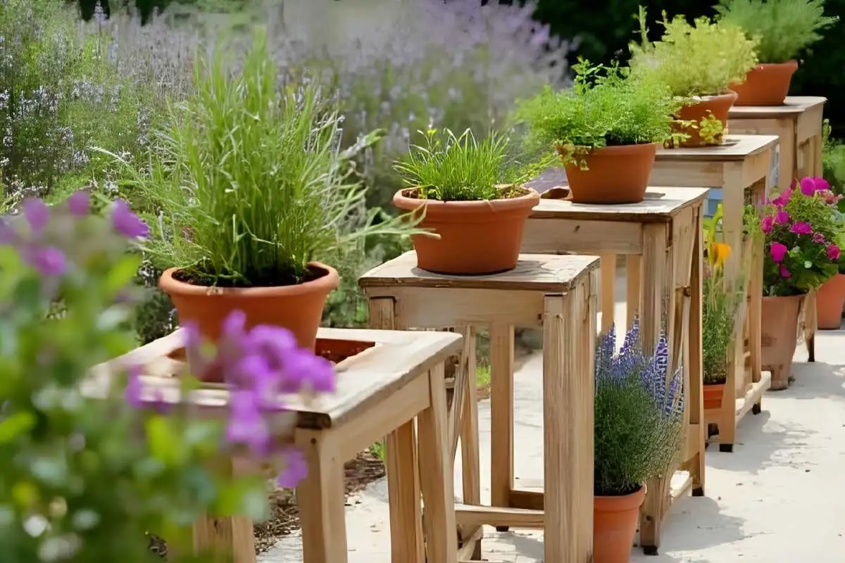 Raised garden planters at chair height