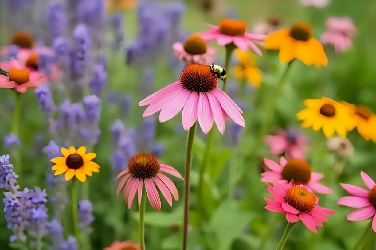 Native flowering plants attracting pollinators and butterflies