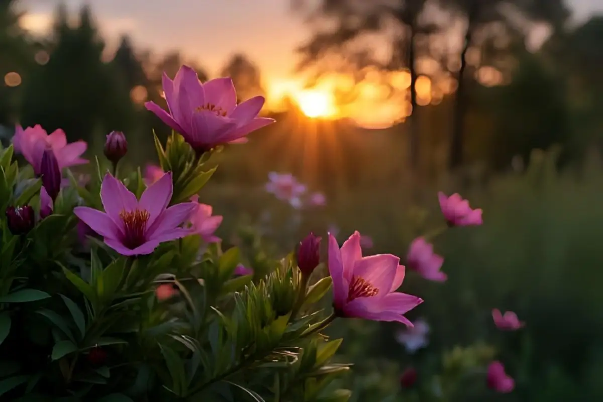 Softly lit garden at dusk showing nocturnal wildlife activity